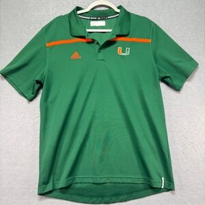 Adidas Miami Hurricanes NCAA Green Orange ClimaLite Polo Shirt Men's Large